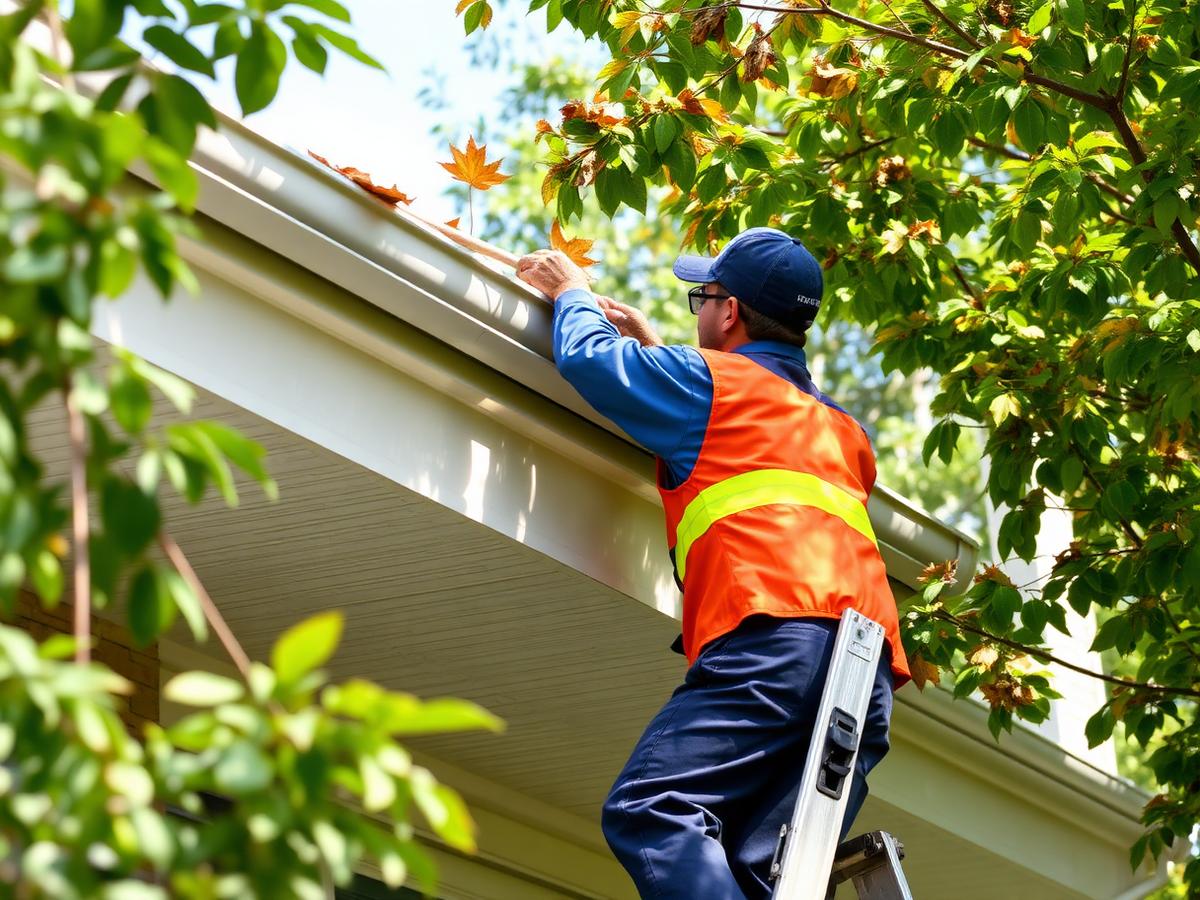 Professional gutter cleaning on a residential home